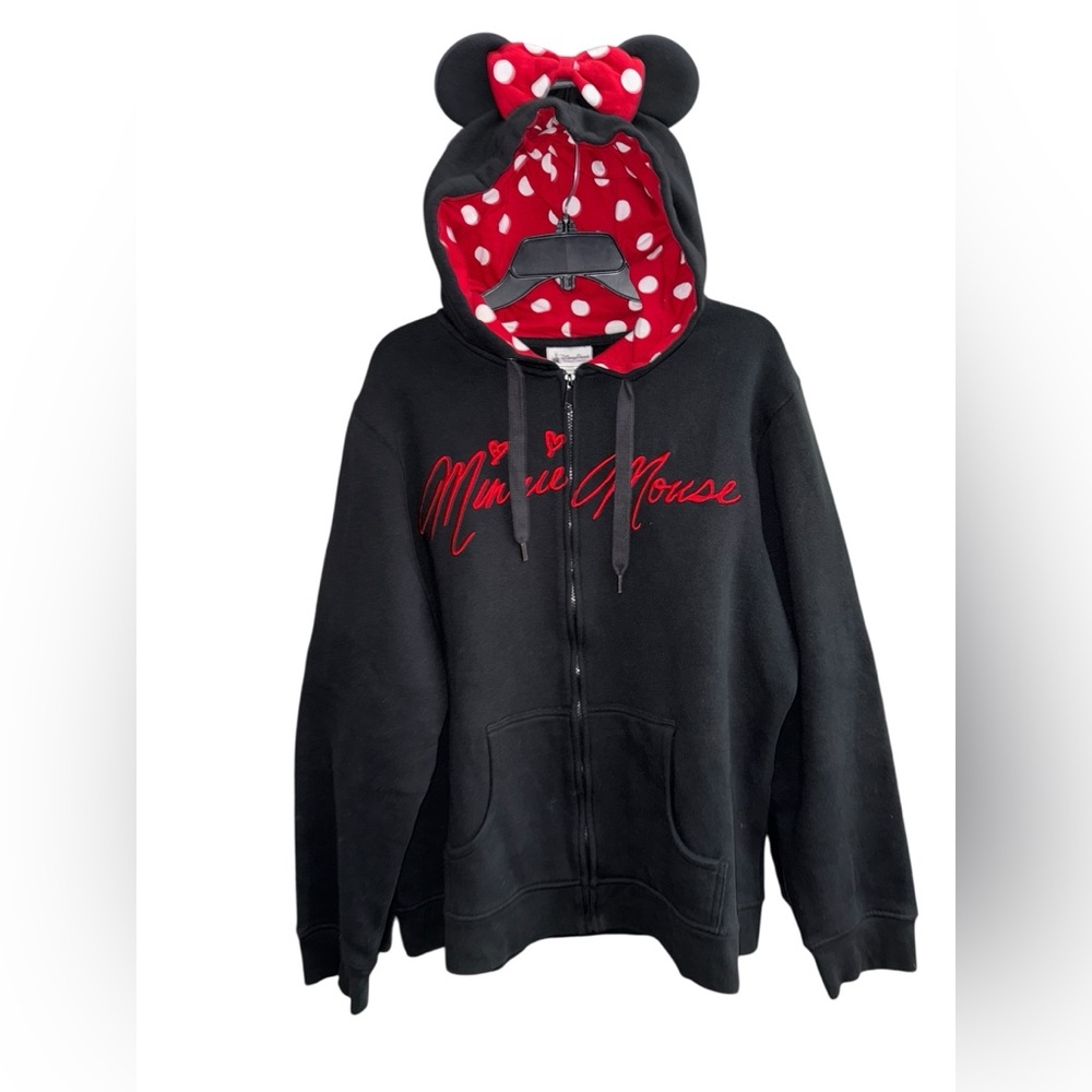 Disney Parks Cotton Black & Red Minnie Mouse Zip-Up Hoodie With Minnie Ears XXL
